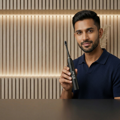 One Plus Cares Electric Toothbrush for Men Woman Adults with 6 Modes, 4 Brush Heads, Good Battery Backup, Rechargeable & IPX7 Waterproof Automatic Power Best Electrical Tooth Brush.