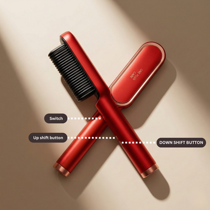 2 in 1 Ceramic Hair Straightener Brush for Women, Fast Straightening Comb Electric Hot with 30s Heating, Ionic Care, 5 Heat Settings, No Damage