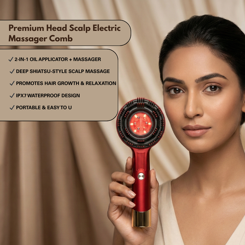 Premium Head Scalp Electric Massager Comb | Scalp Massaging Brush with 2 In 1 Hair Oil Applicator | IPX7 Waterproof,Portable Deep Massager For Hair & Head Relaxation at Home | Shiatsu Massage for Hair Growth/Stress Relax