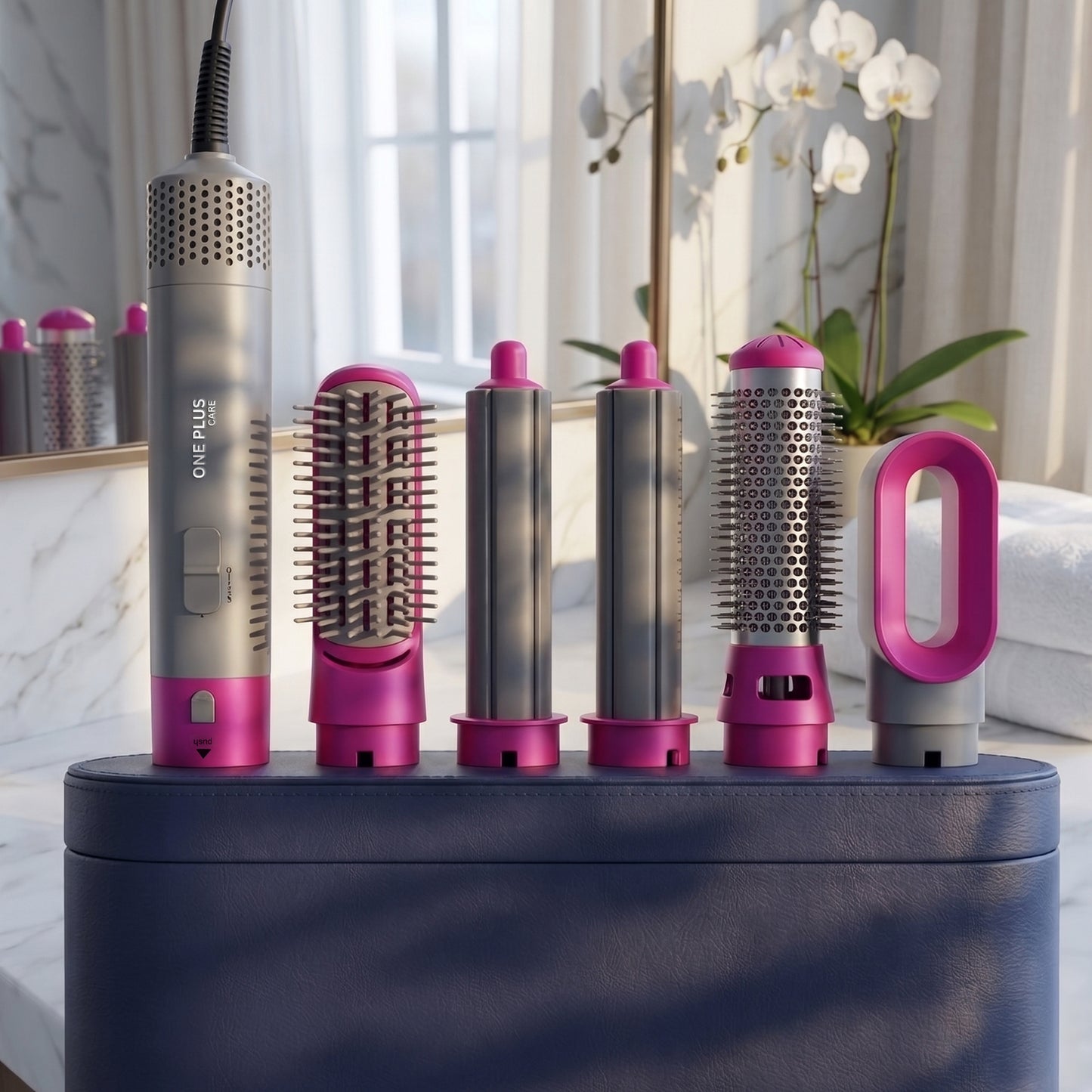 One Plus Care 5-in-1 Hot Air Brush dries, smooths, and volumizes in one step. 1200W power, ceramic coating, and negative ion tech reduce frizz and static for salon-style straight or curly hair at home.