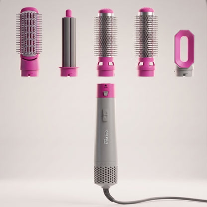 One Plus Care 5-in-1 Hot Air Brush dries, smooths, and volumizes in one step. 1200W power, ceramic coating, and negative ion tech reduce frizz and static for salon-style straight or curly hair at home.