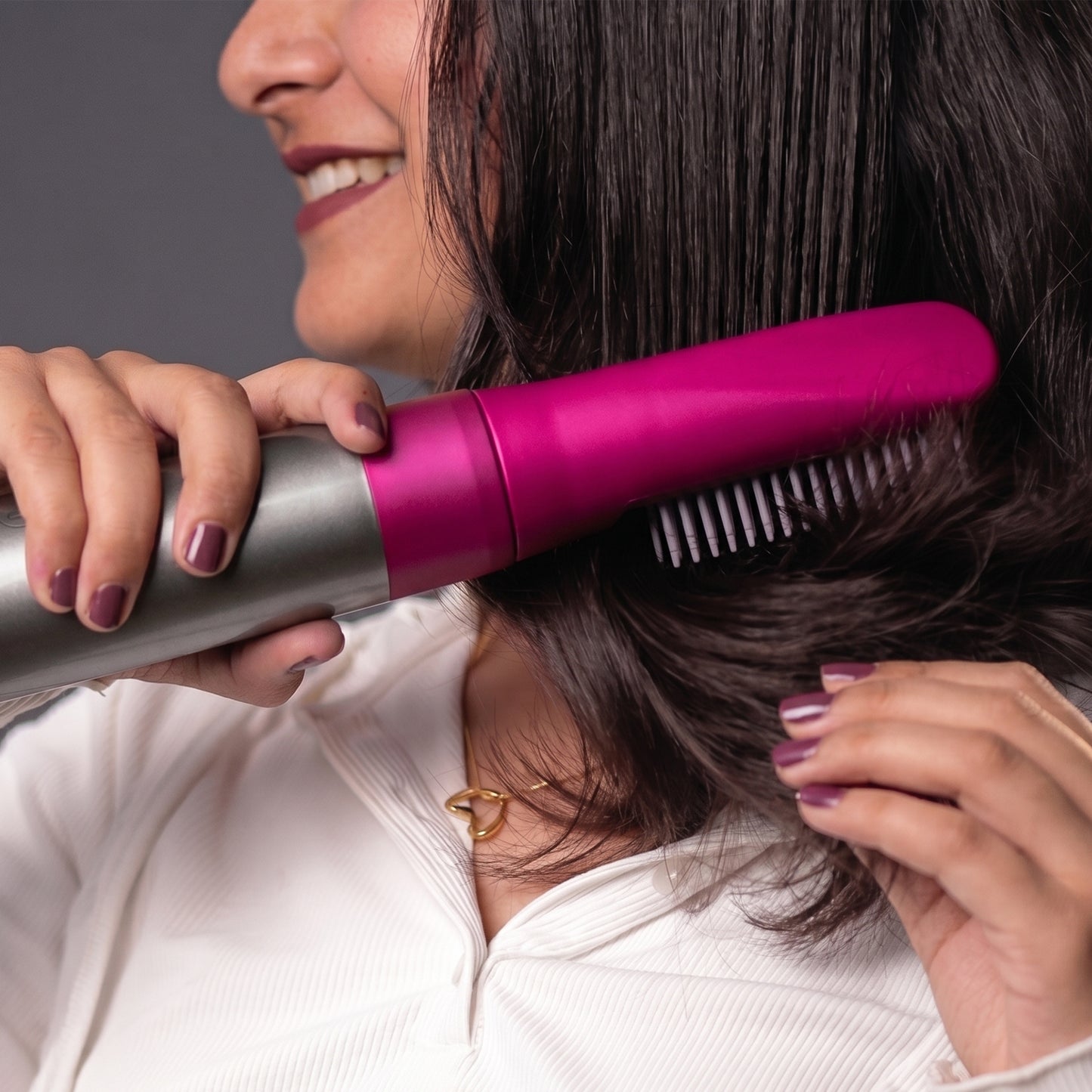 One Plus Care 5-in-1 Hot Air Brush dries, smooths, and volumizes in one step. 1200W power, ceramic coating, and negative ion tech reduce frizz and static for salon-style straight or curly hair at home.