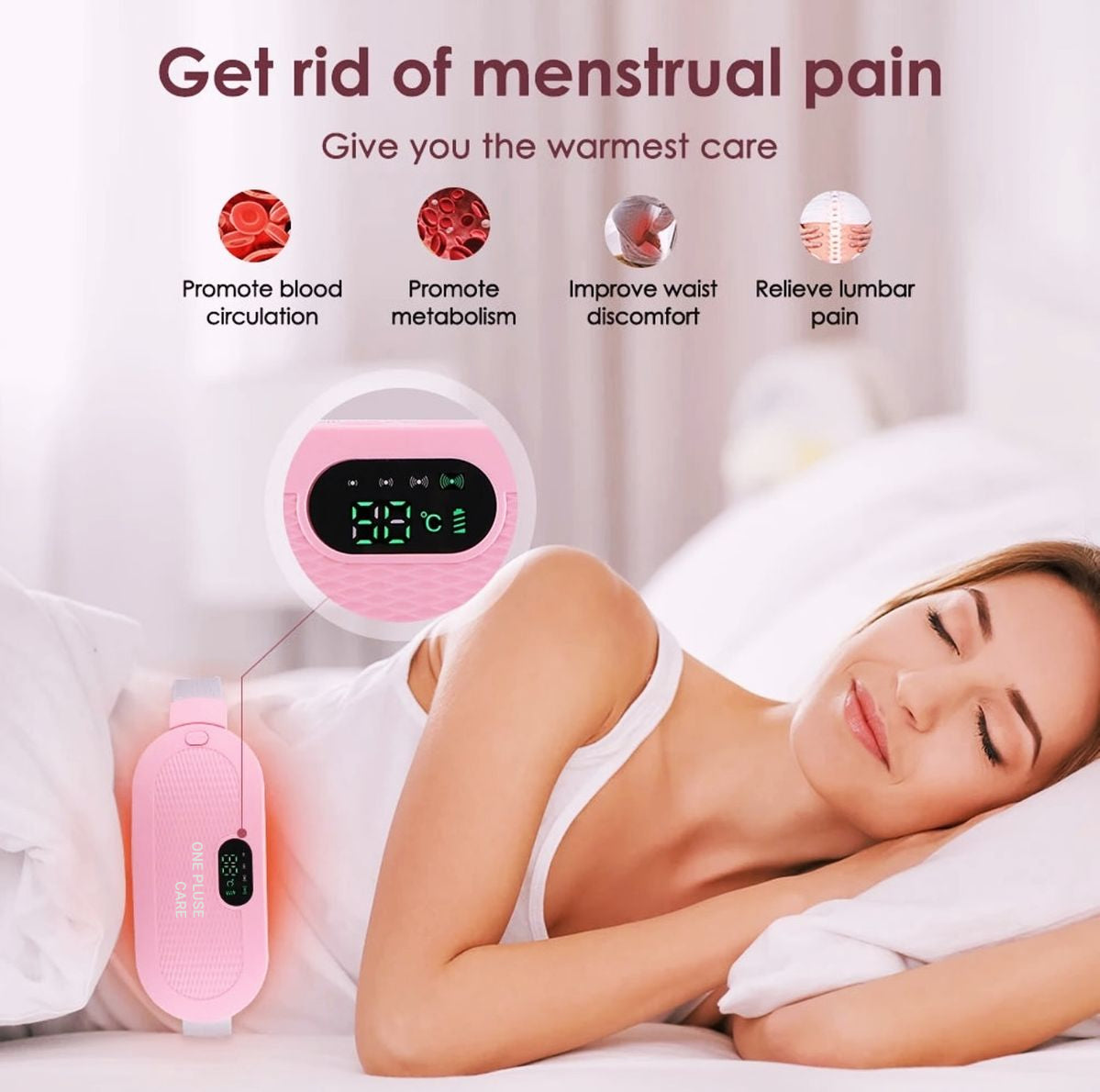Period Cramp Relief Massager, Heating Pad for Period Cramps, Periods Cramps Relief Machine, Portable and Comfortable Design With 3 Heat Levels & 4 Massage Modes