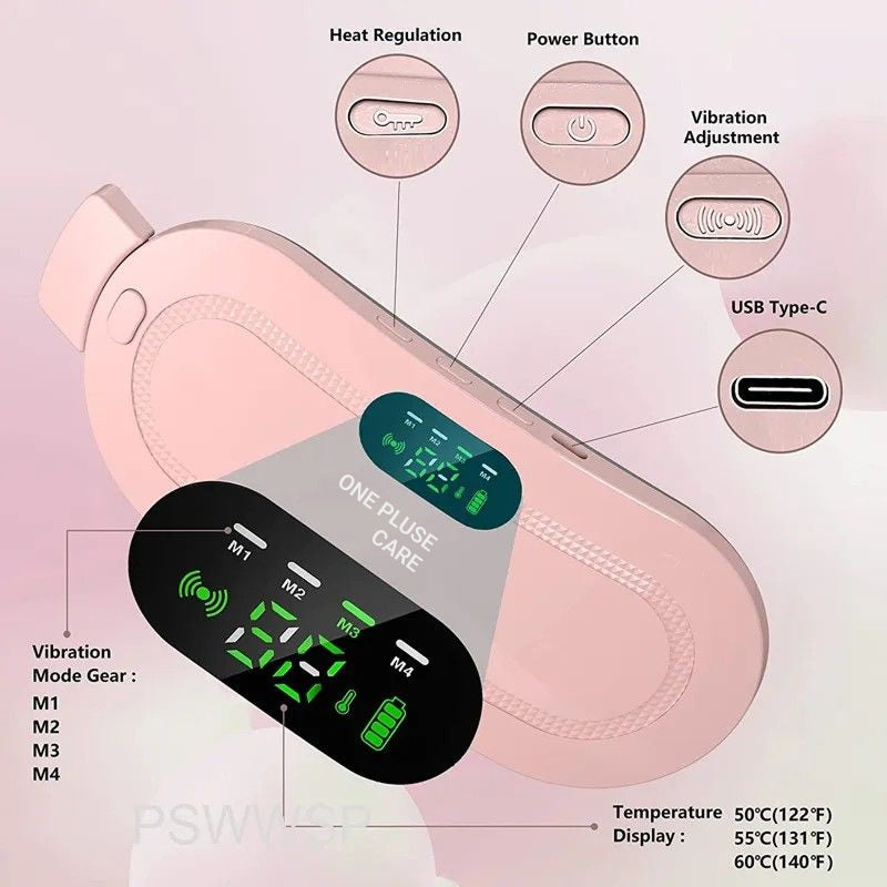 Period Cramp Relief Massager, Heating Pad for Period Cramps, Periods Cramps Relief Machine, Portable and Comfortable Design With 3 Heat Levels & 4 Massage Modes