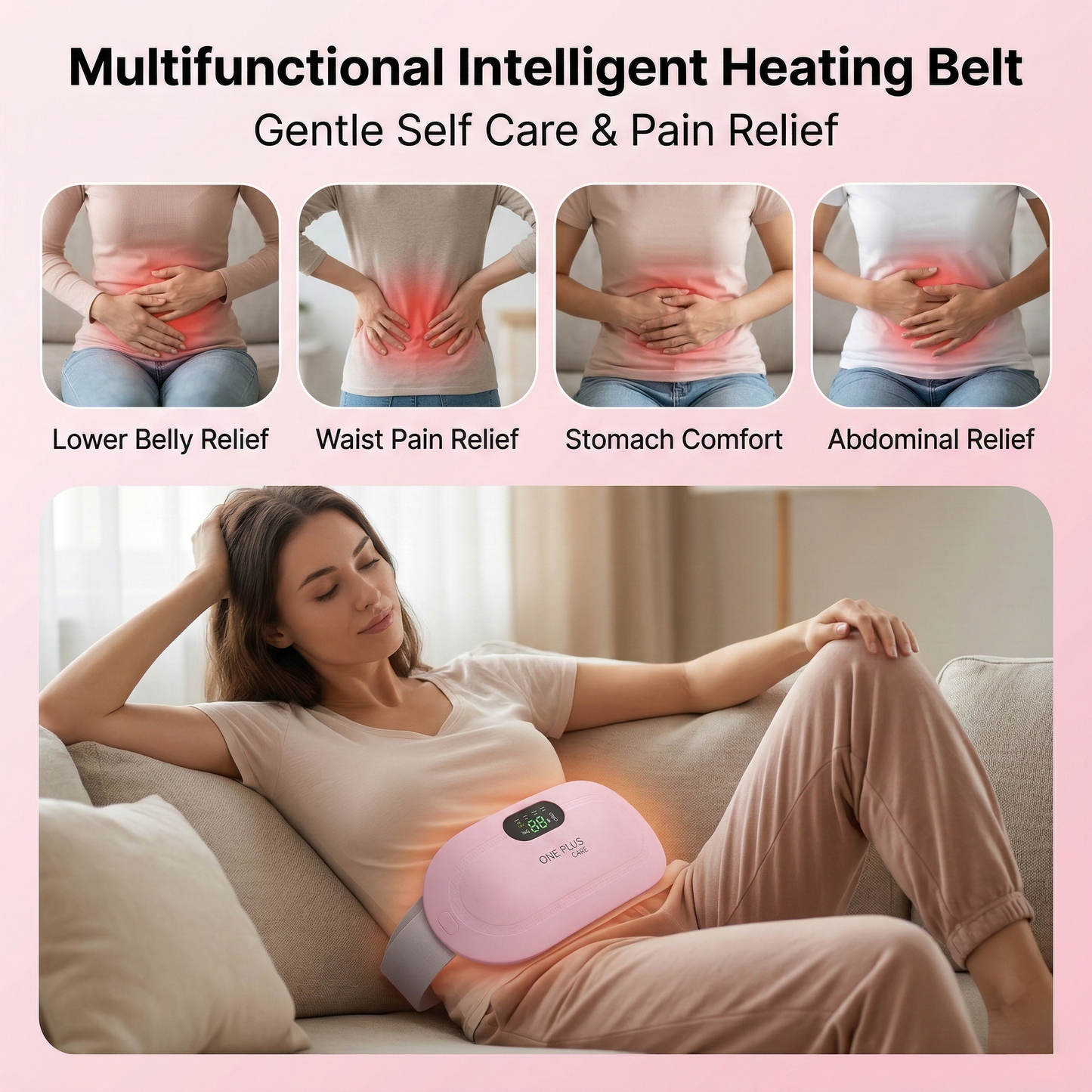 Period Cramp Relief Massager, Heating Pad for Period Cramps, Periods Cramps Relief Machine, Portable and Comfortable Design With 3 Heat Levels & 4 Massage Modes
