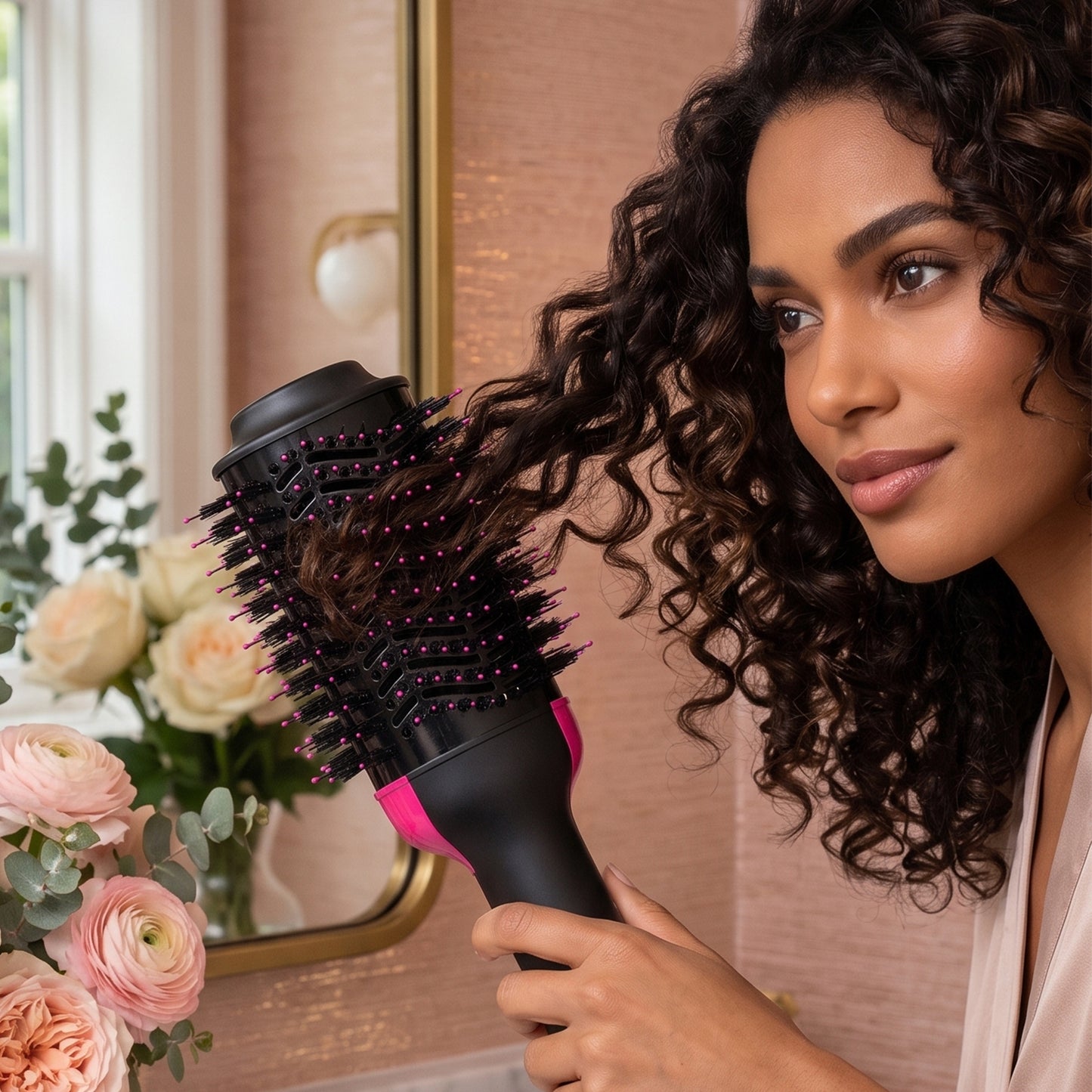 One Plus Cares Electric Blow Hot Air Brush 3 IN 1 Professional Hair Dryer Brush| One Step Hair Dryer Styler Volumizer & Hair Curler| Negative Ions Comb Straightener Salon/Curly Reduce Frizz/Static.