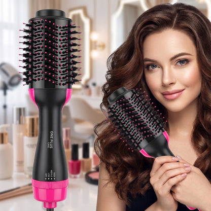 One Plus Cares Electric Blow Hot Air Brush 3 IN 1 Professional Hair Dryer Brush| One Step Hair Dryer Styler Volumizer & Hair Curler| Negative Ions Comb Straightener Salon/Curly Reduce Frizz/Static.