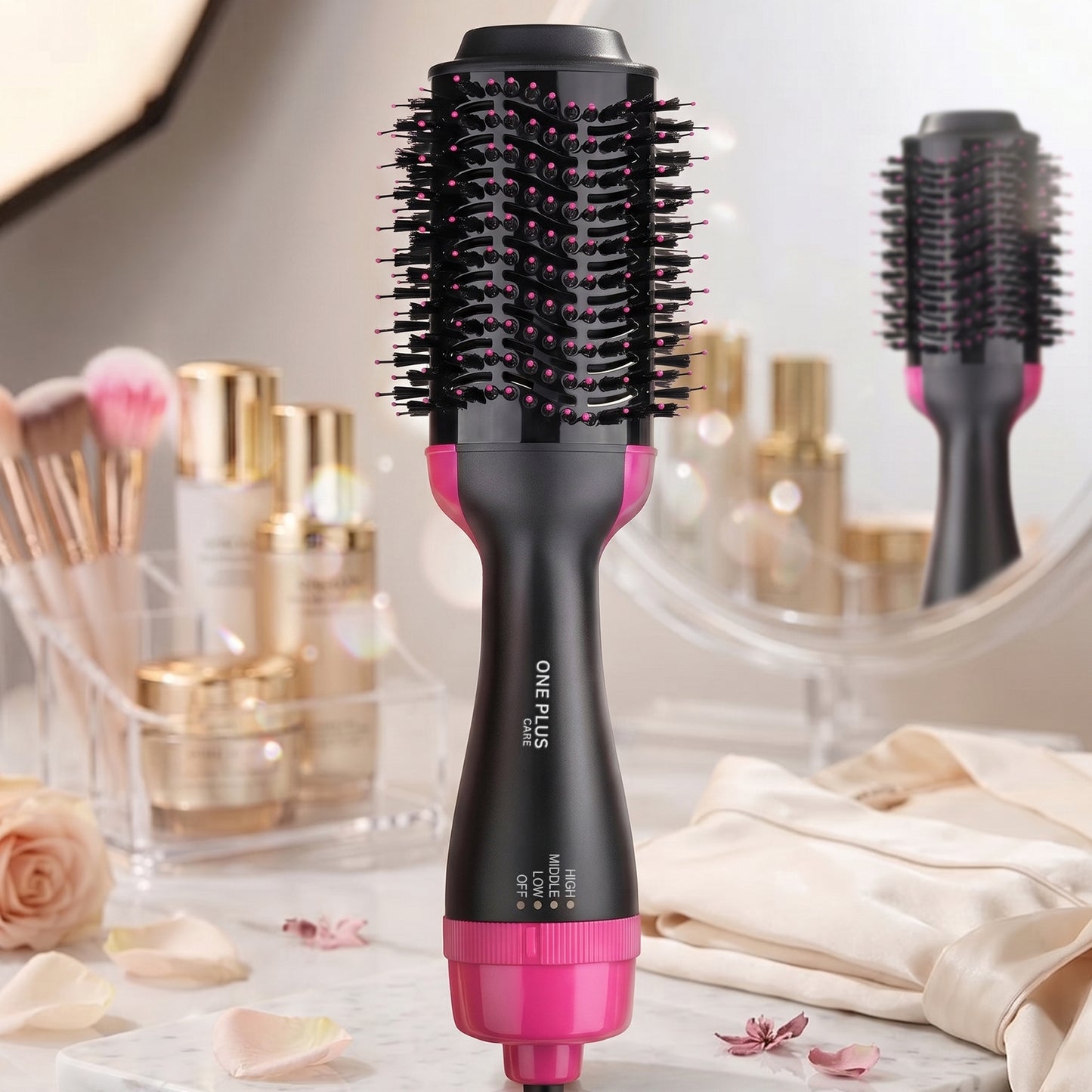 One Plus Cares Electric Blow Hot Air Brush 3 IN 1 Professional Hair Dryer Brush| One Step Hair Dryer Styler Volumizer & Hair Curler| Negative Ions Comb Straightener Salon/Curly Reduce Frizz/Static.